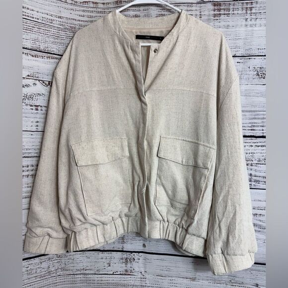 Azel Hazel jacket Womens size Large bomber linen Ivory snap front casual woven - Picture 3 of 12